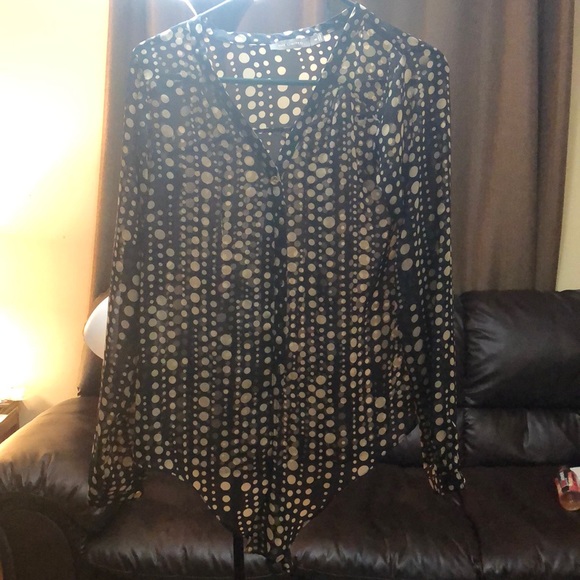 Gold and Black Button up Blouse - Picture 1 of 3